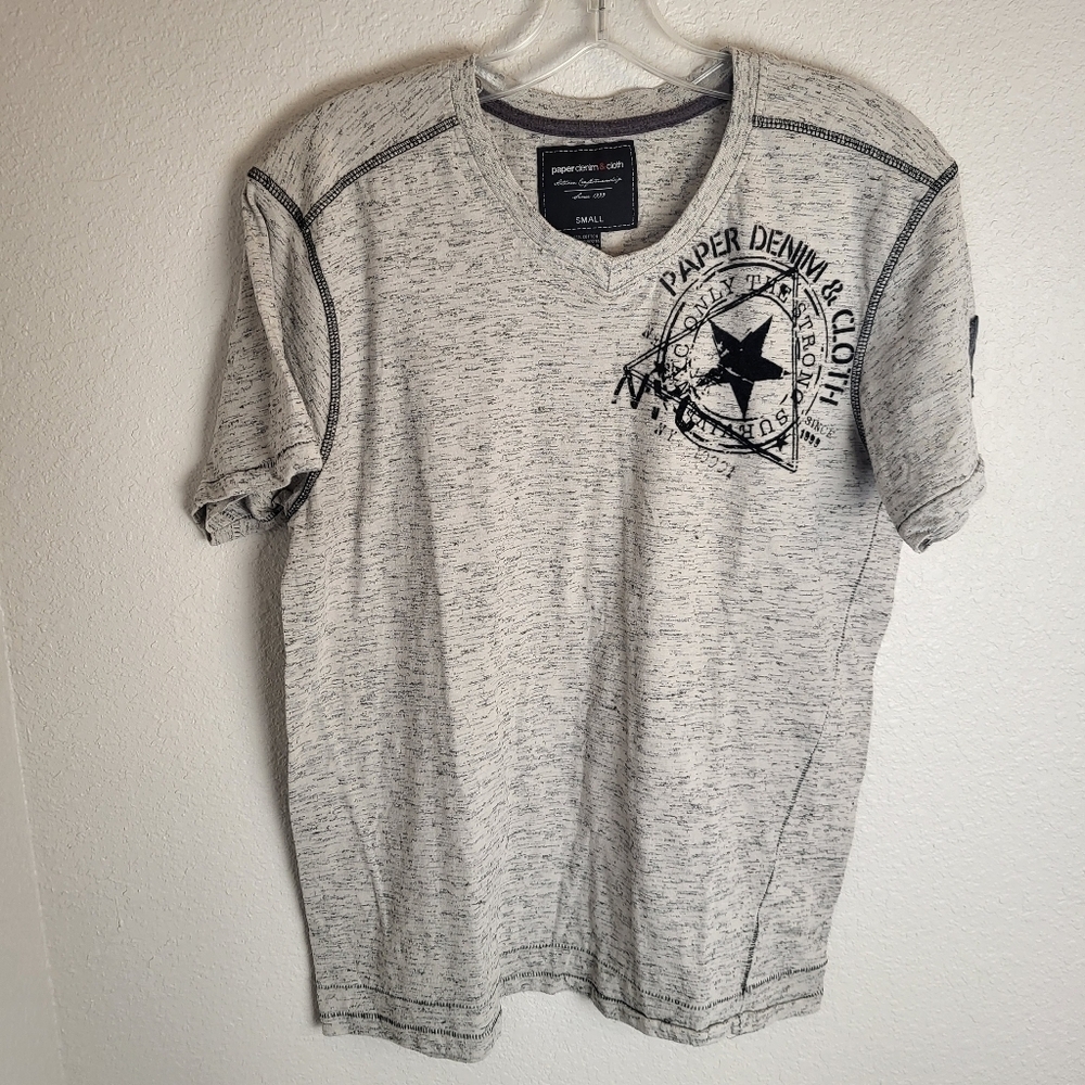 Paper Denim And Cloth Gray Seamed Short Sleeve Shirt Size Small